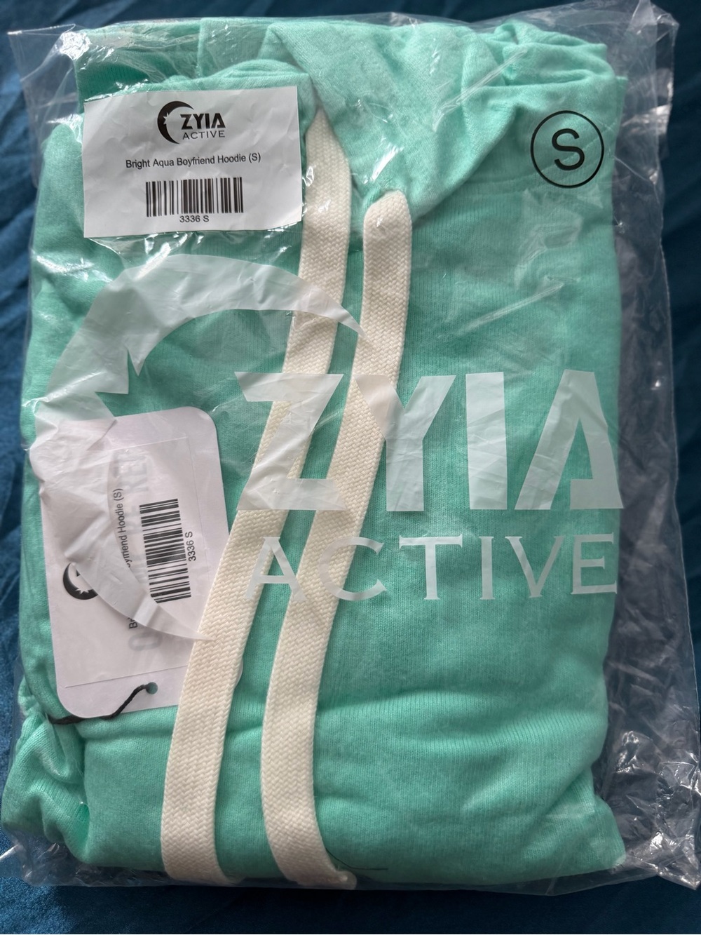 Zyia Active Bright Aqua Boyfriend Hoodie - SZ- S NWT